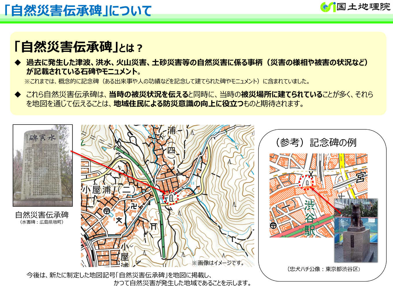 国土地理院地図に登録された下早川田町と傍示塚町の 自然災害伝承碑